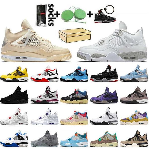 with box jumpman 4 sail white oreo women mens basketball shoes 4s fire red travis purple trainers black cat university blue desert3332
